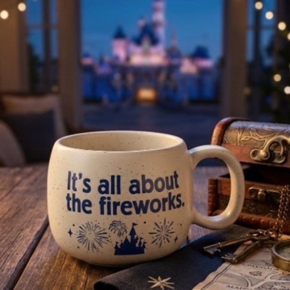 Disney Parks Its All About The Fireworks Speckled Stoneware Mug 18oz Cream Blue